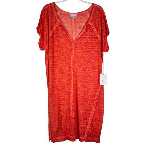 Kinly Dresses & Skirts - NWT KINLY Burnout Split Neck Dress V-Neck Short Sleeve Resort Wear Vacation LG L